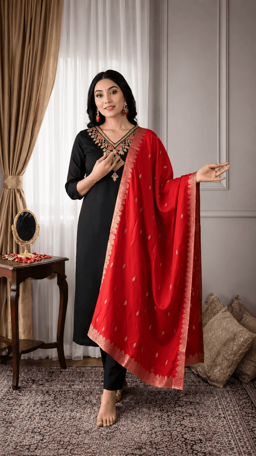 Embroidery Design black Kurta set - Trendora Fashion