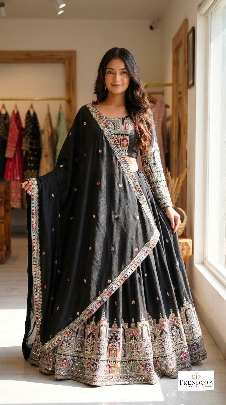 🕳️Black Royal Embroidered Lehenga Set
