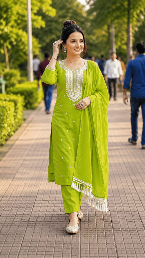 Elegant Lime Green Embroidered 3-Piece Salwar Suit