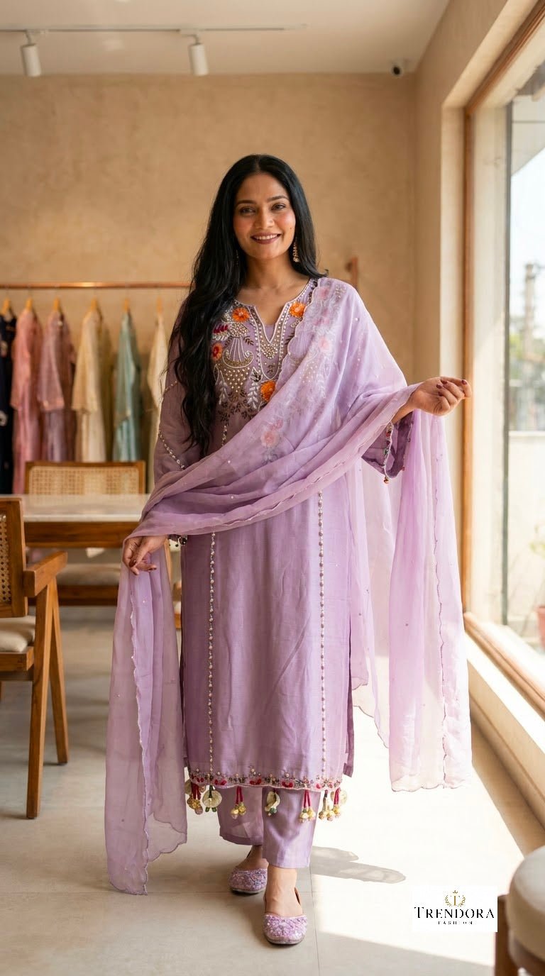 Lavender Bloom Embroidered Suit Set