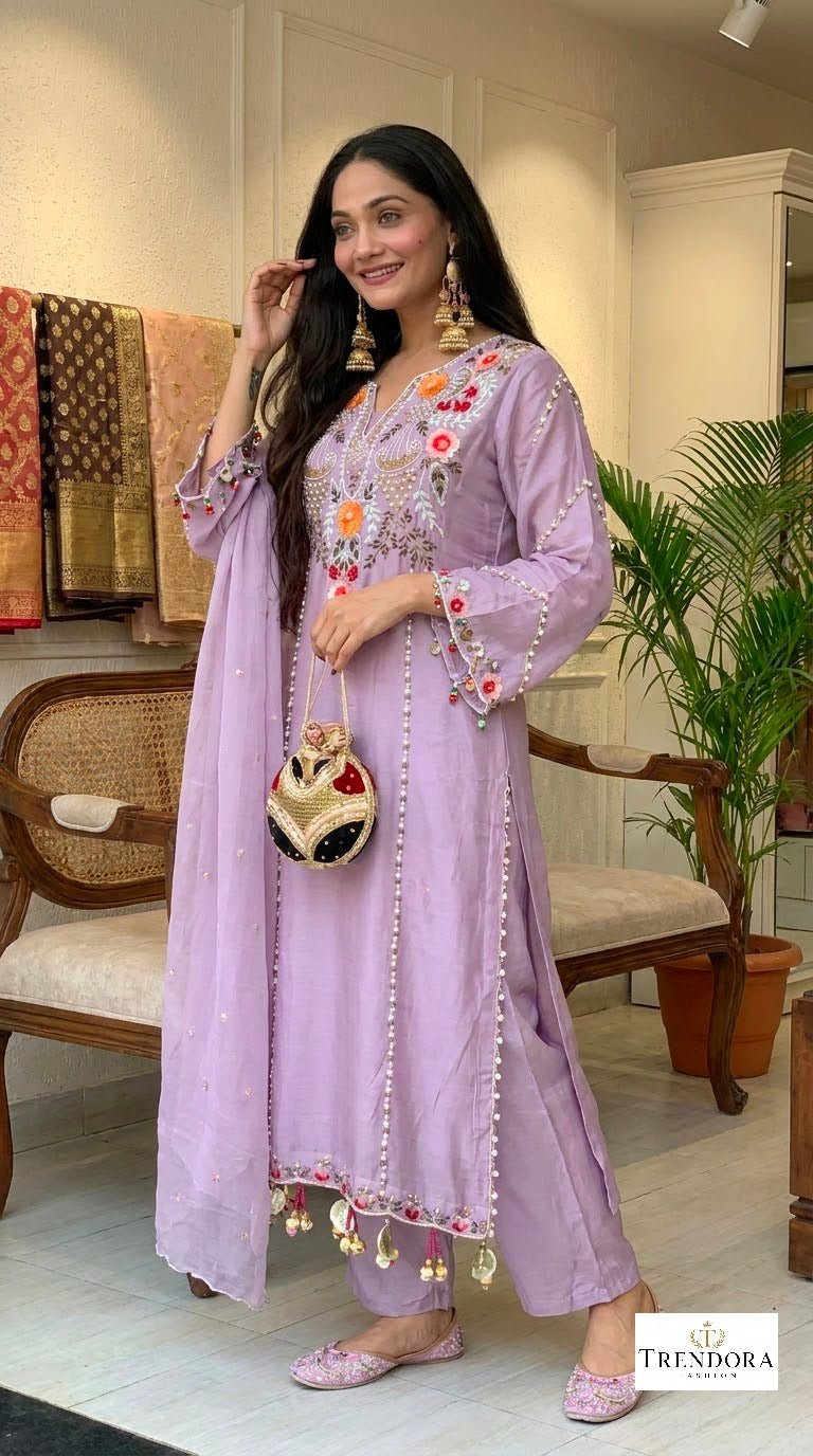 Lavender Bloom Embroidered Suit Set