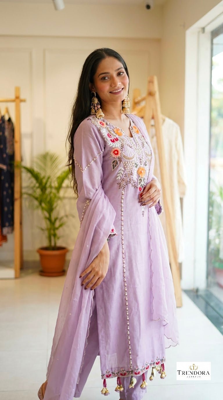 Lavender Bloom Embroidered Suit Set