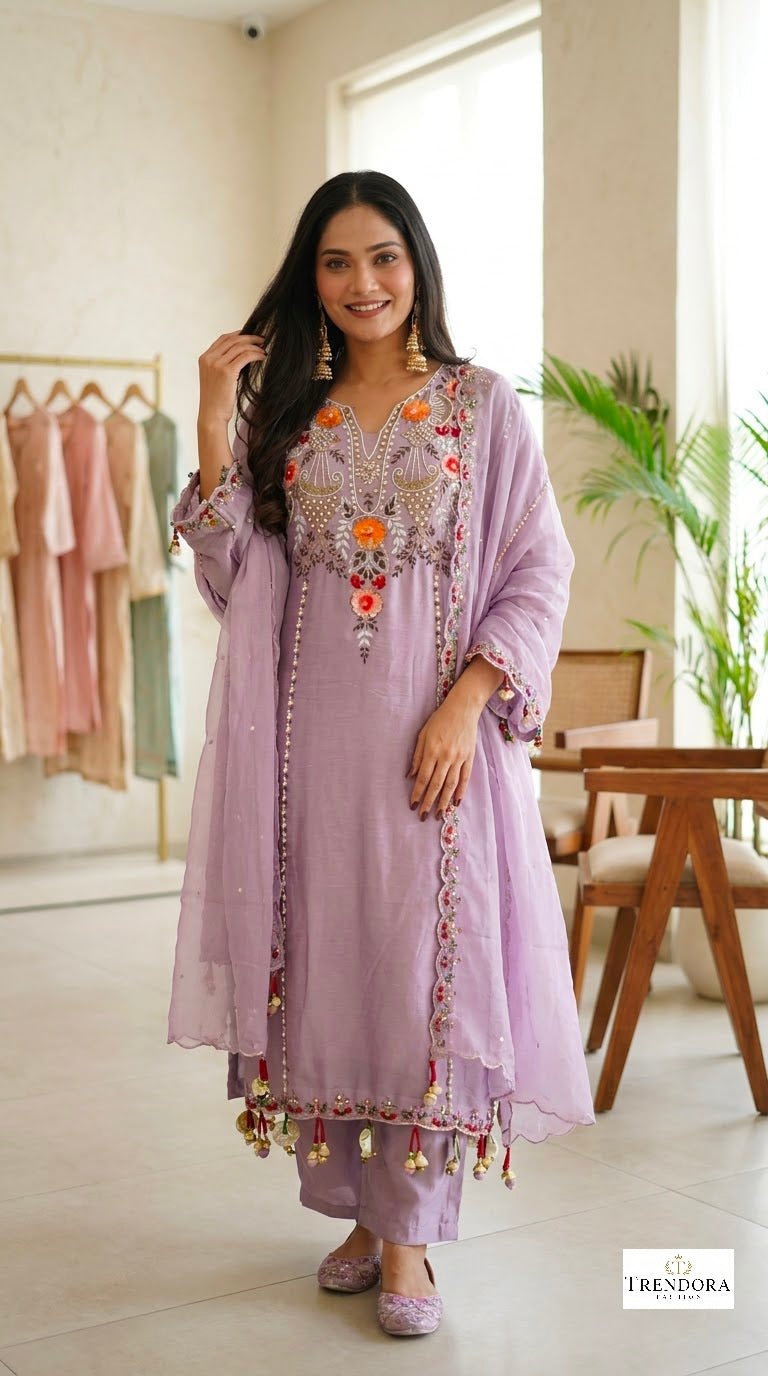 Lavender Bloom Embroidered Suit Set