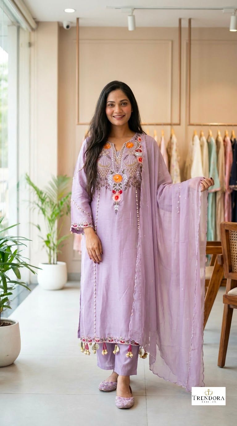 Lavender Bloom Embroidered Suit Set