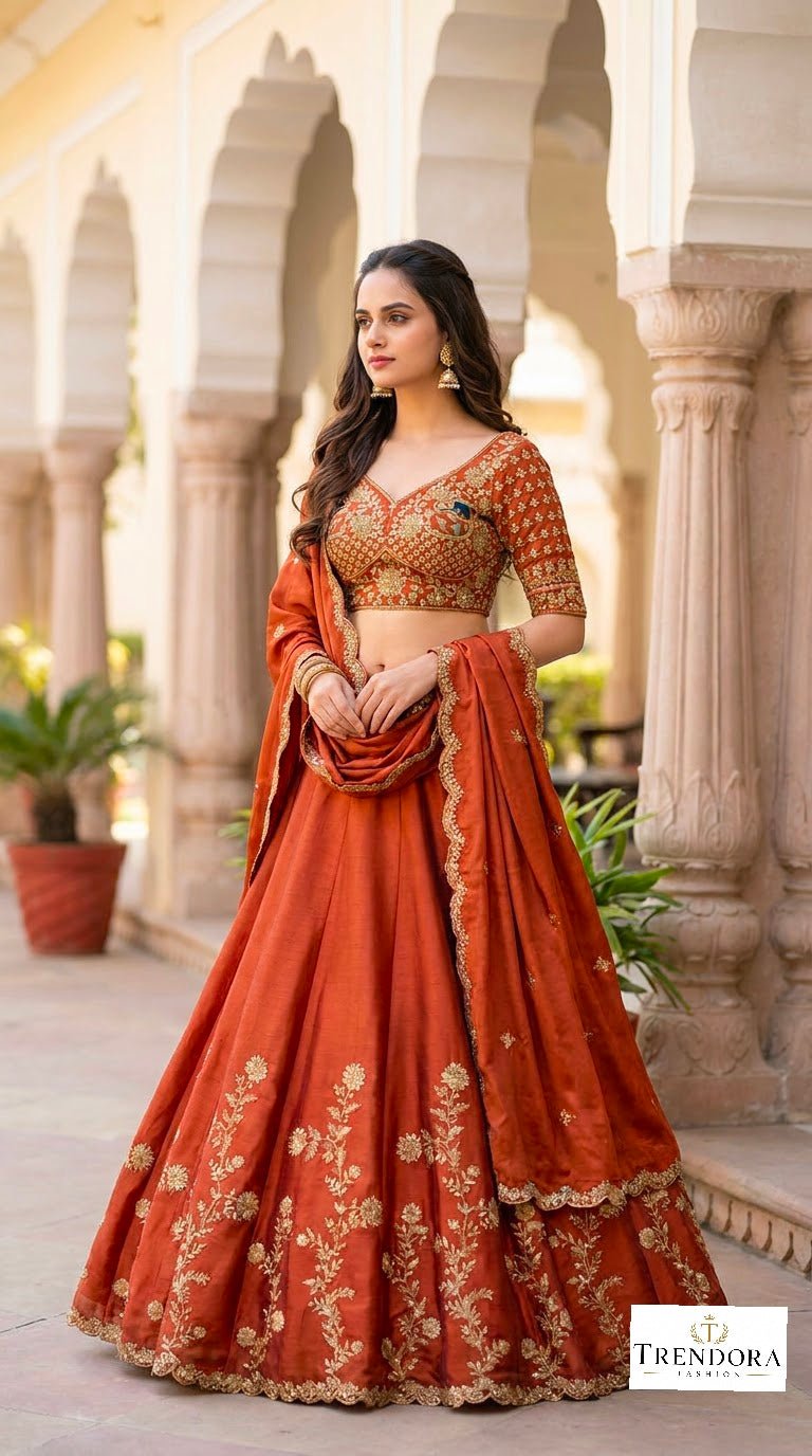 ☀️ Orange Royal Embroidered Lehenga