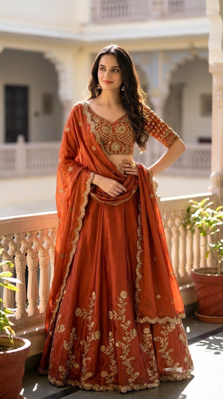☀️ Orange Royal Embroidered Lehenga