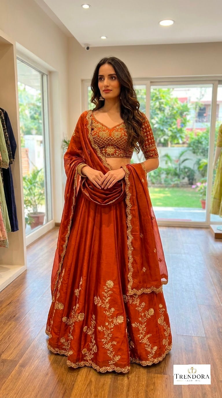 ☀️ Orange Royal Embroidered Lehenga