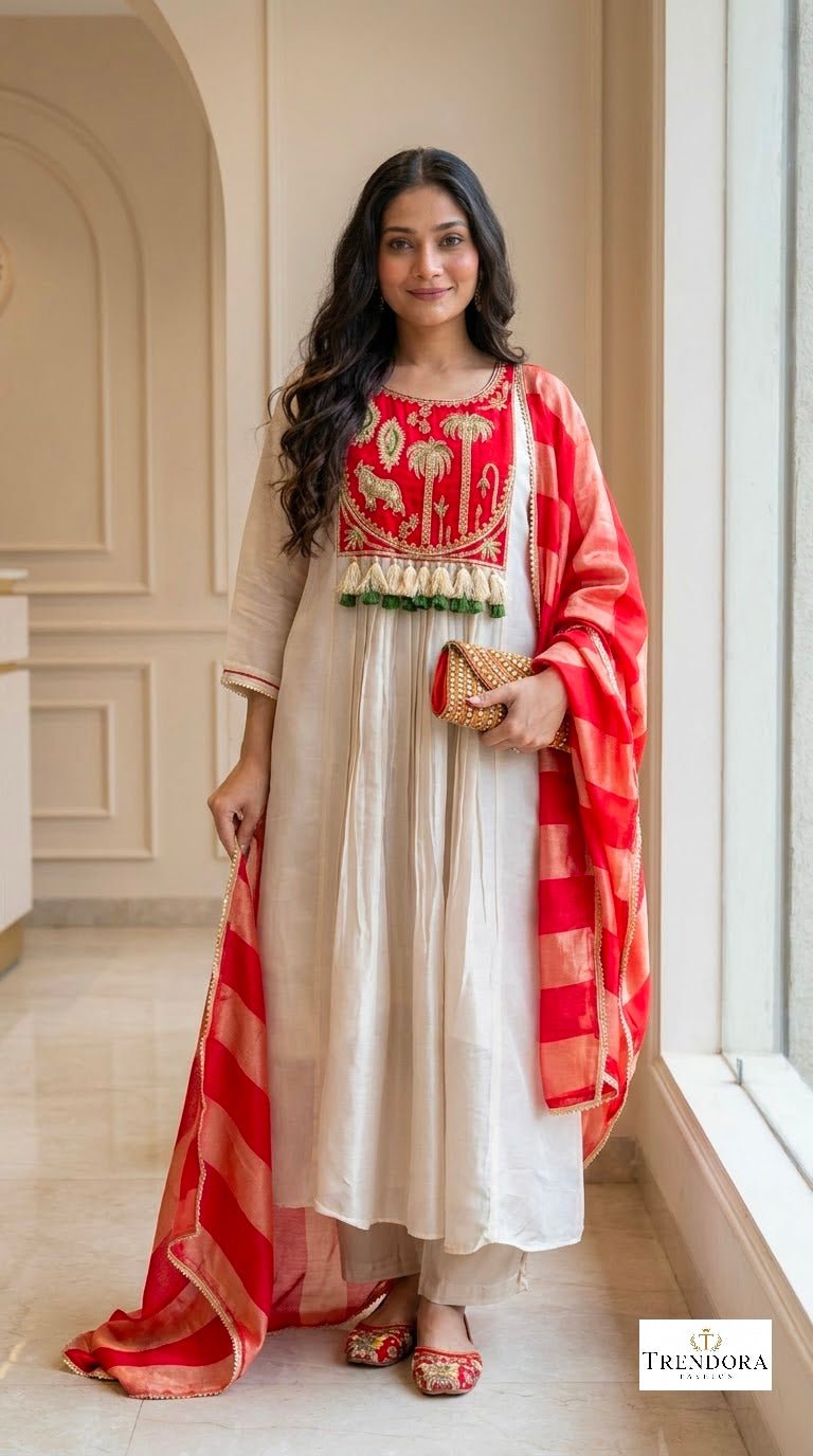 Pink& Red Bloom Ethnic  Kurti Set.
