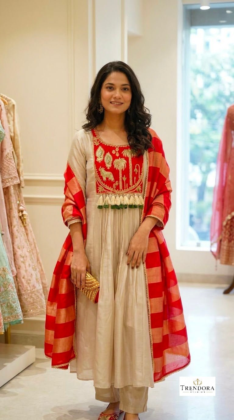 Pink& Red Bloom Ethnic  Kurti Set.