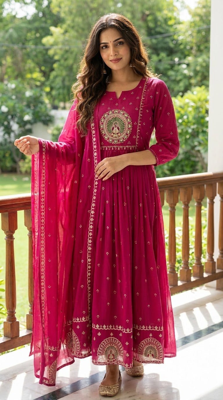 💗Rani Pink Embroidered Anarkali Set