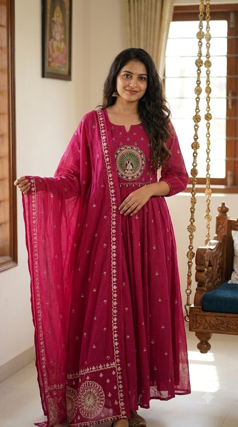 💗Rani Pink Embroidered Anarkali Set