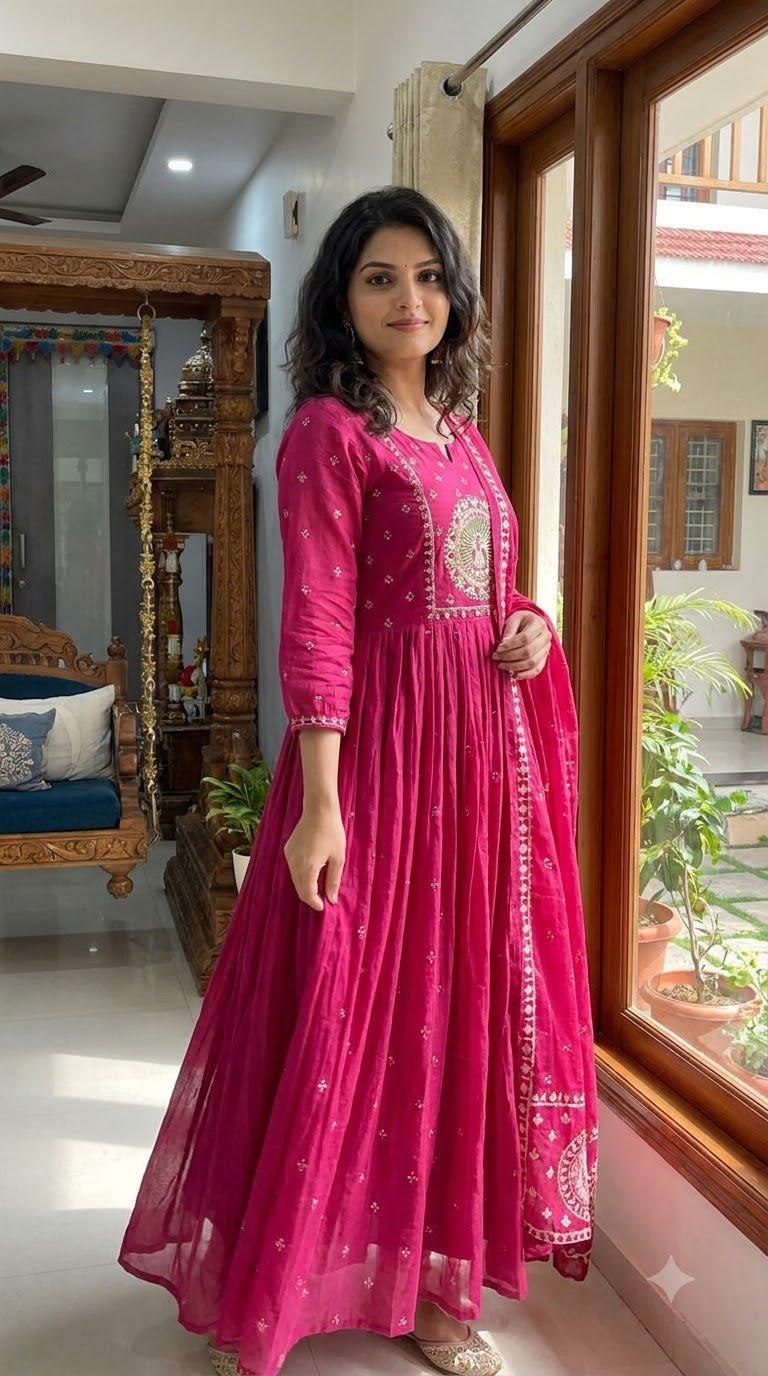 💗Rani Pink Embroidered Anarkali Set