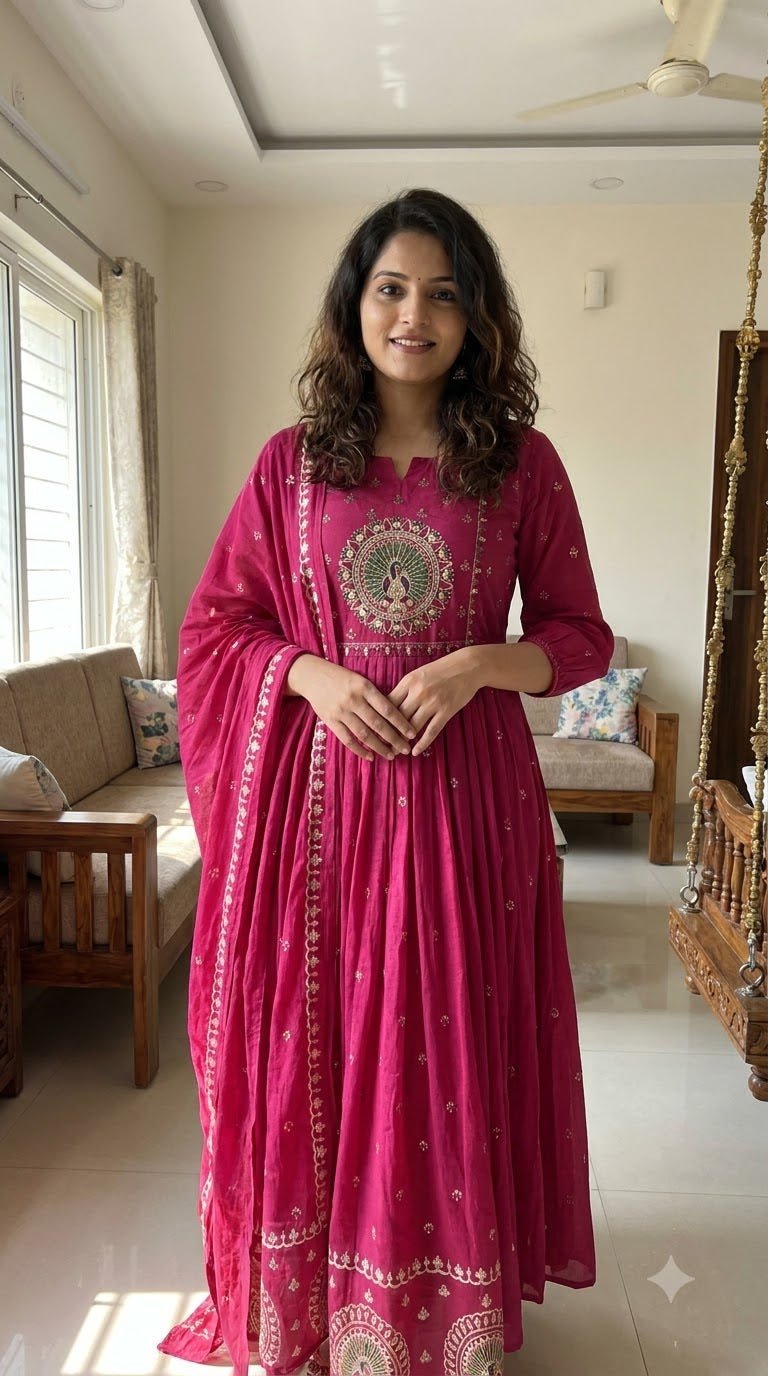 💗Rani Pink Embroidered Anarkali Set