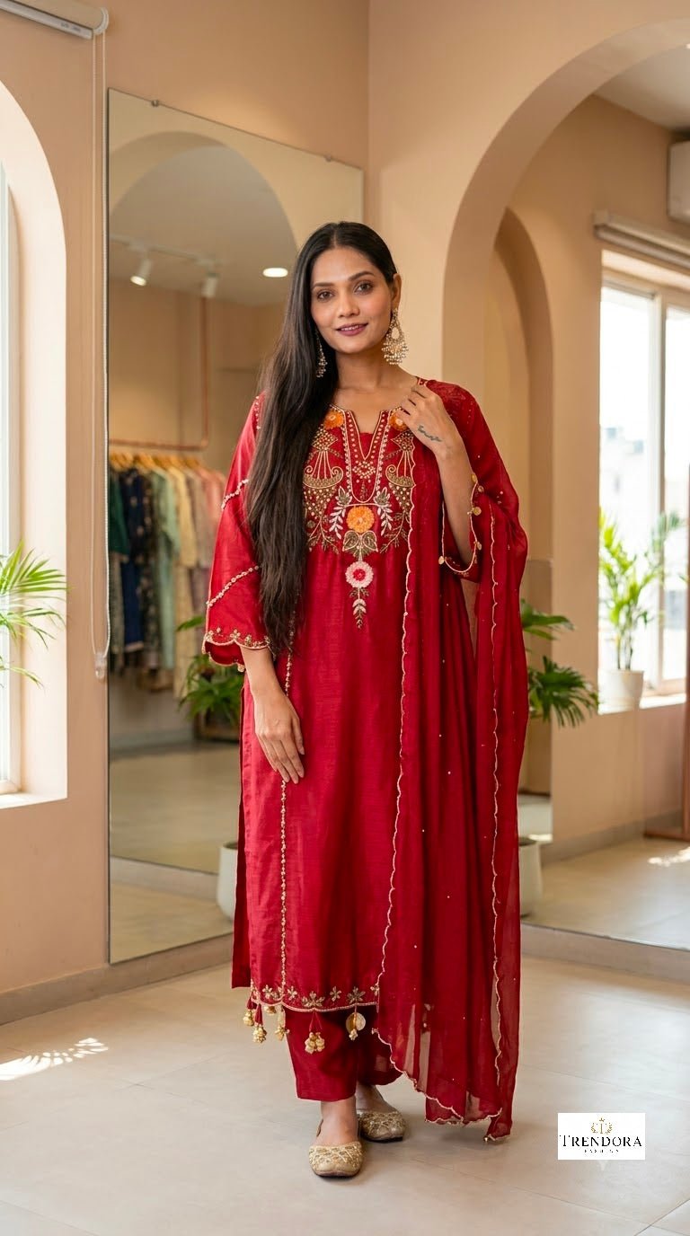 Regal Red Embroidered Suit Set