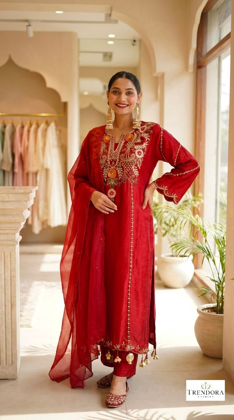 Regal Red Embroidered Suit Set
