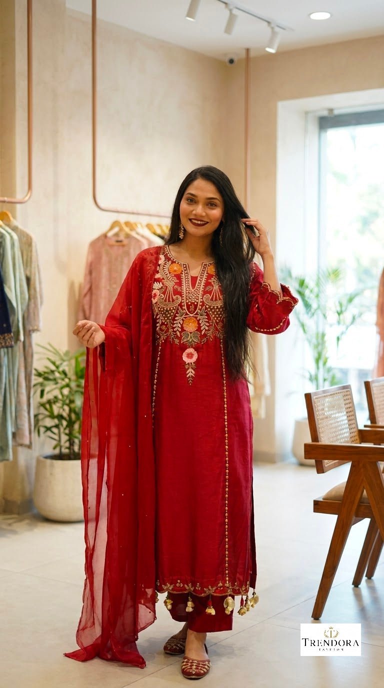 Regal Red Embroidered Suit Set
