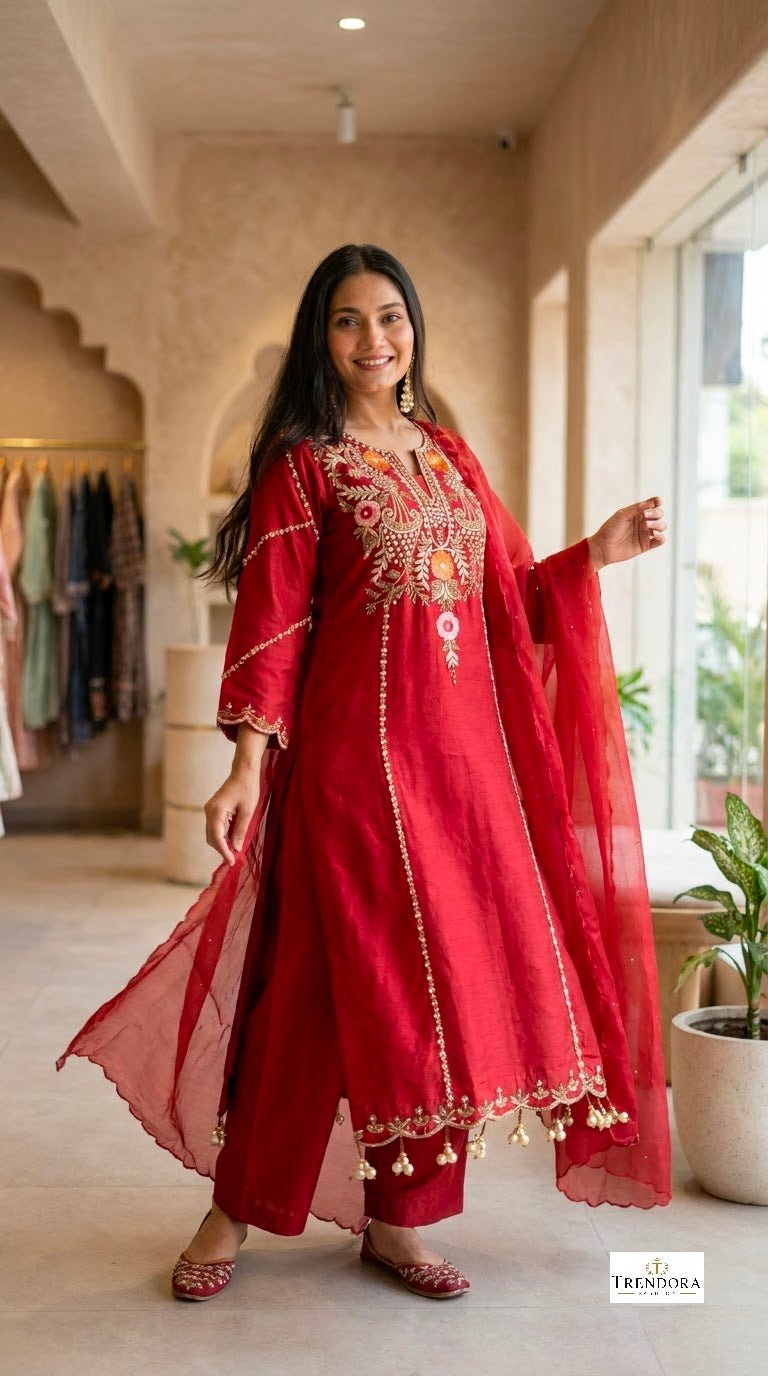 Regal Red Embroidered Suit Set