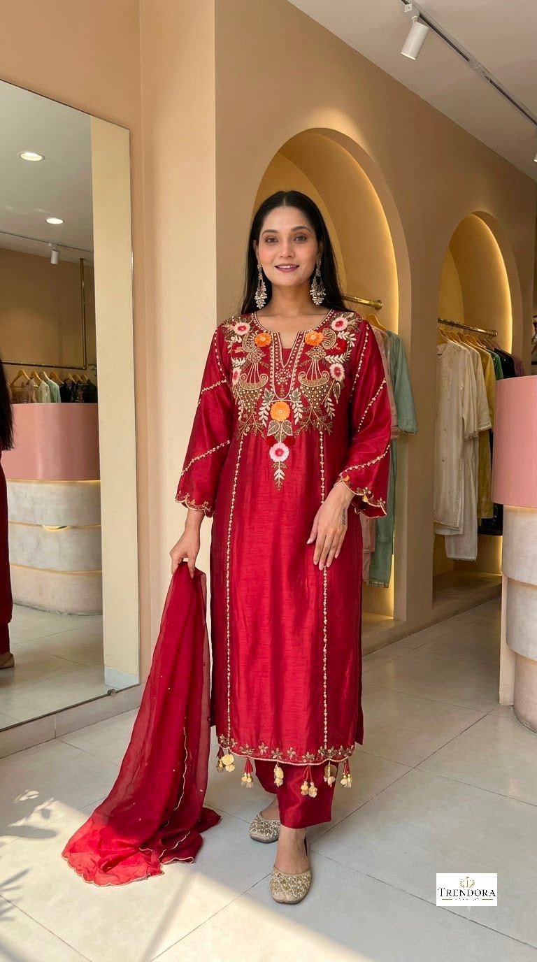 Regal Red Embroidered Suit Set