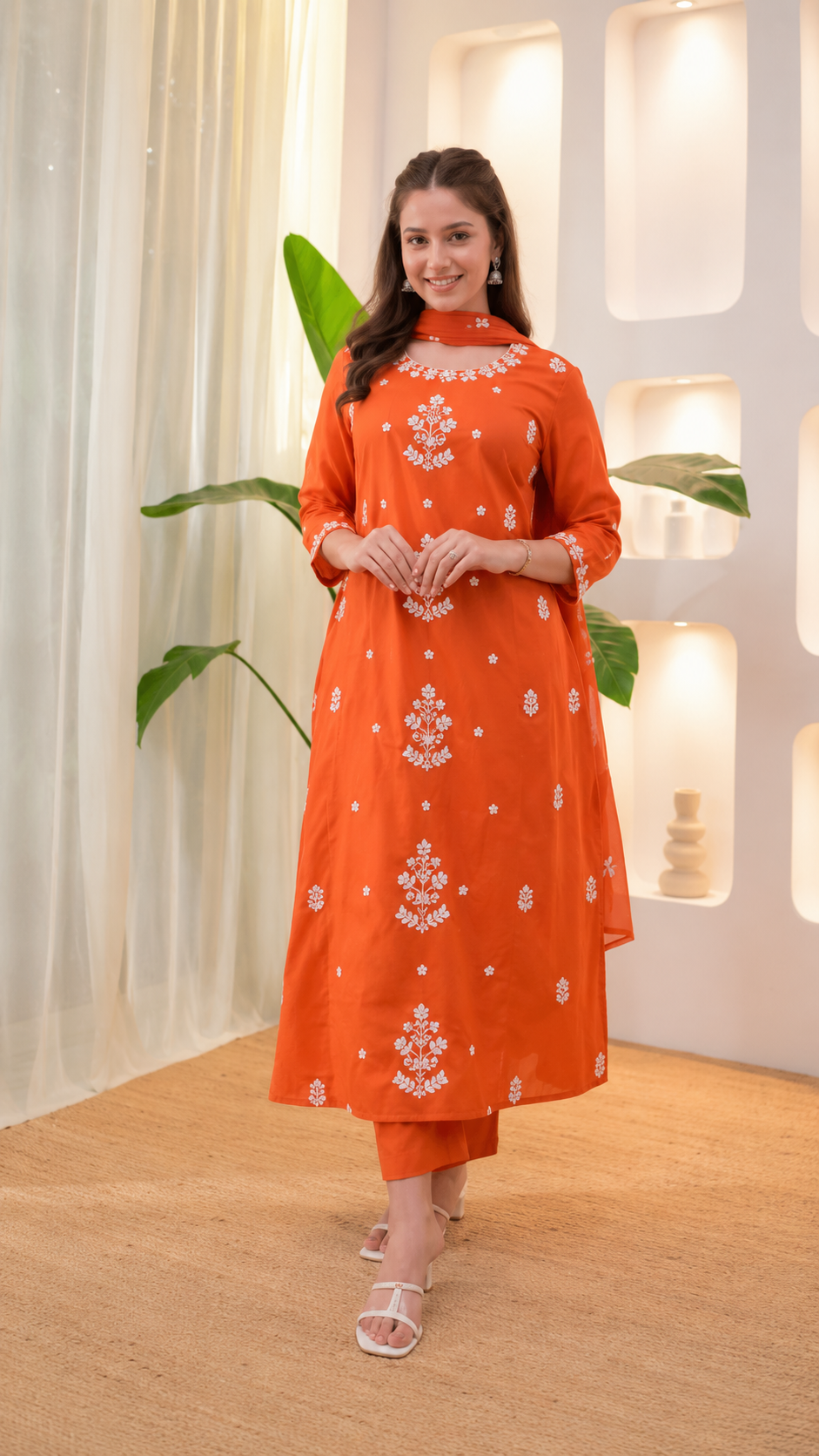Sunset Bloom Embroidered 3-Piece Suit Set