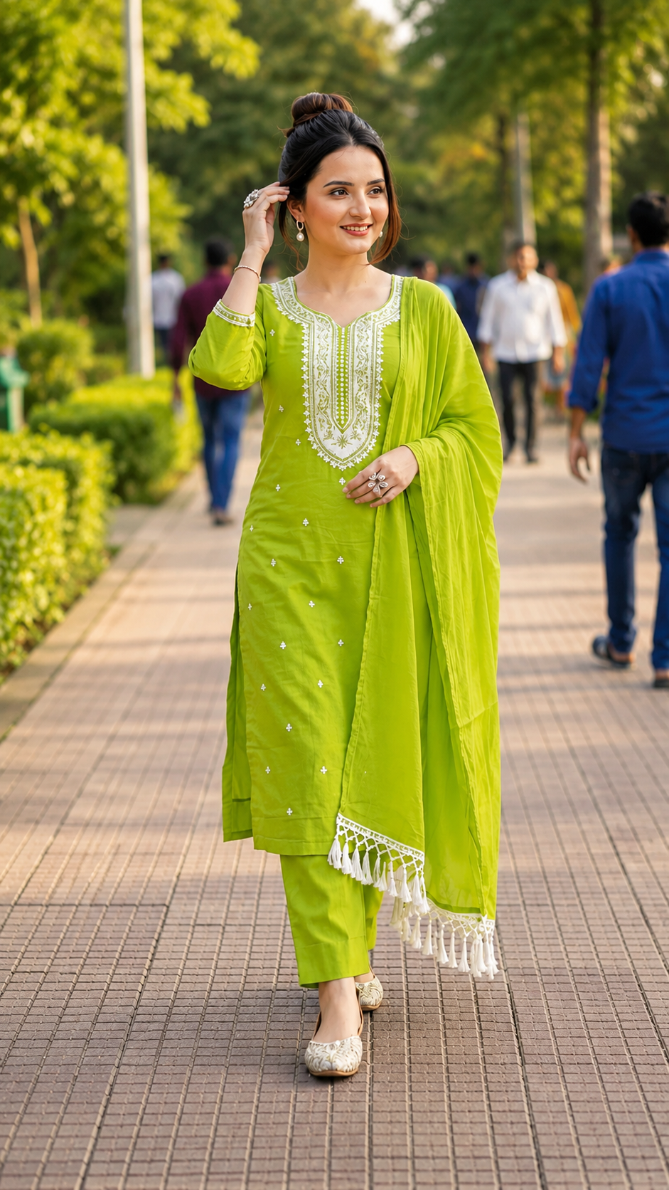 Elegant Lime Green Embroidered 3-Piece Salwar Suit