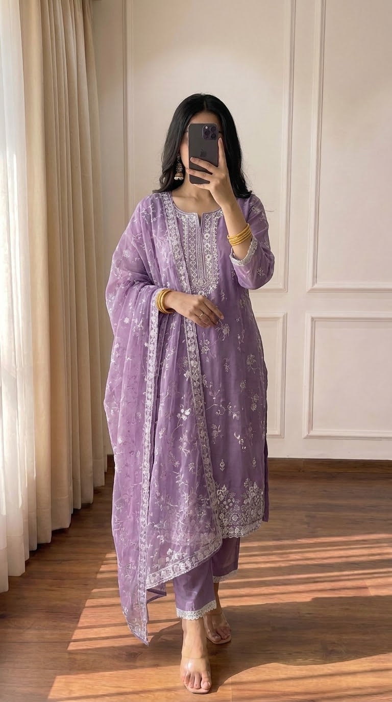 Lavender Grace Embroidered 3-Piece Suit Set