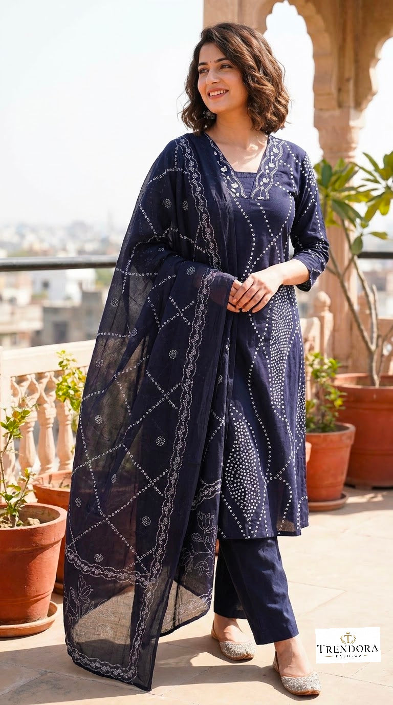 Navy Embroidered Kurta Set