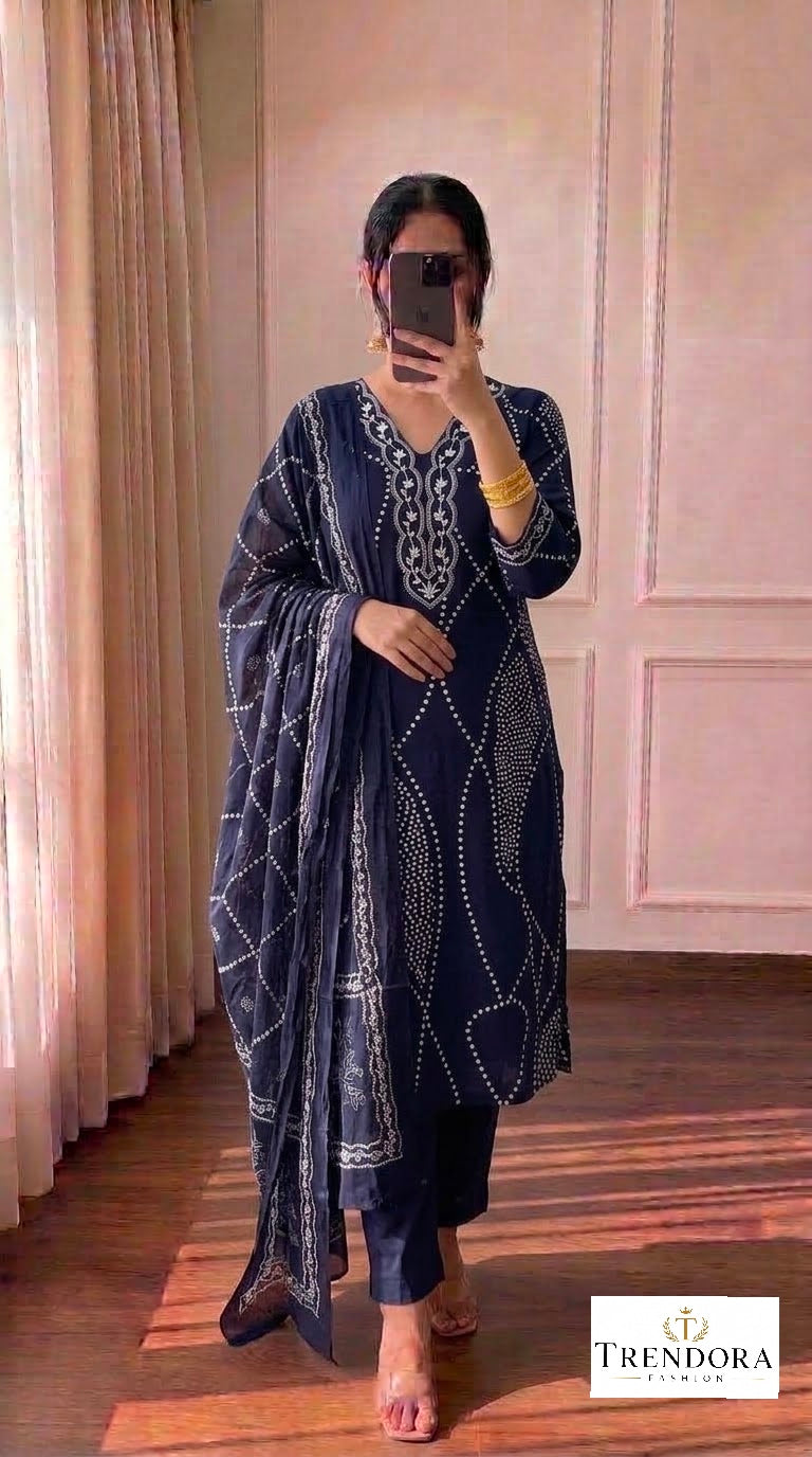 Navy Embroidered Kurta Set