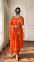 Sunset Bloom Embroidered 3-Piece Suit Set