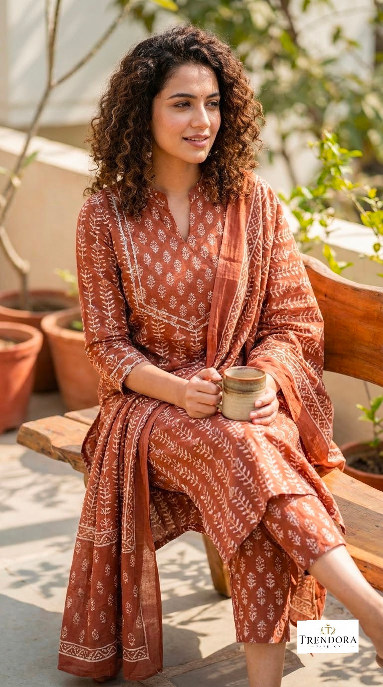 Rustic Brown Printed Kurta Set