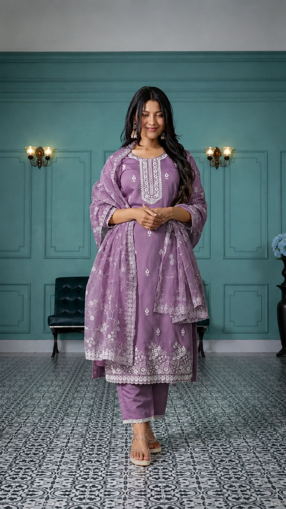 Lavender Grace Embroidered 3-Piece Suit Set