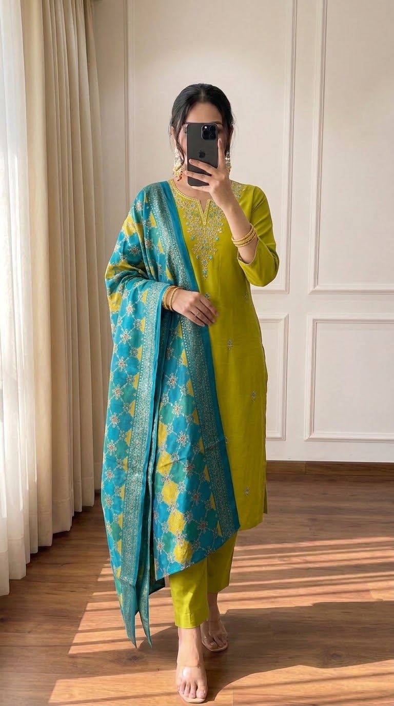 Elegant Embroidered 3-Piece Salwar Suit with Printed Dupatta