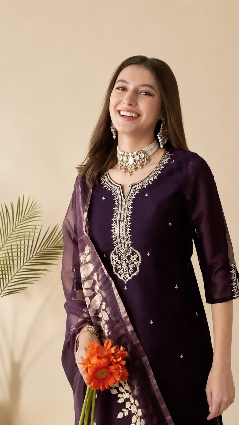 Elegant Purple Embroidered 3-Piece Suit