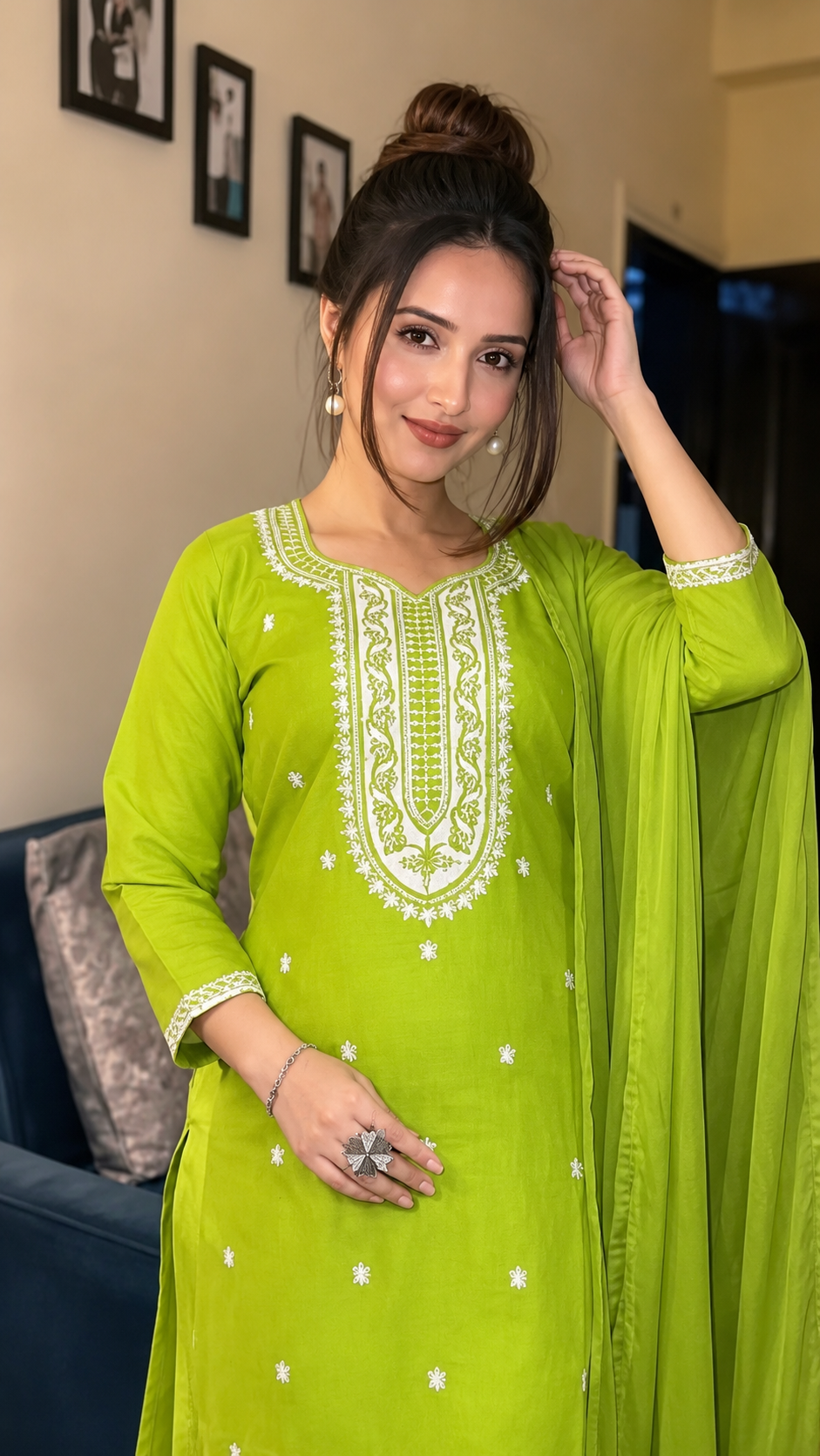 Elegant Lime Green Embroidered 3-Piece Salwar Suit