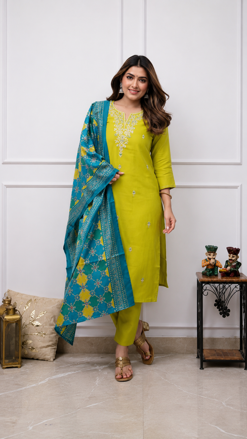 Elegant Embroidered 3-Piece Salwar Suit with Printed Dupatta