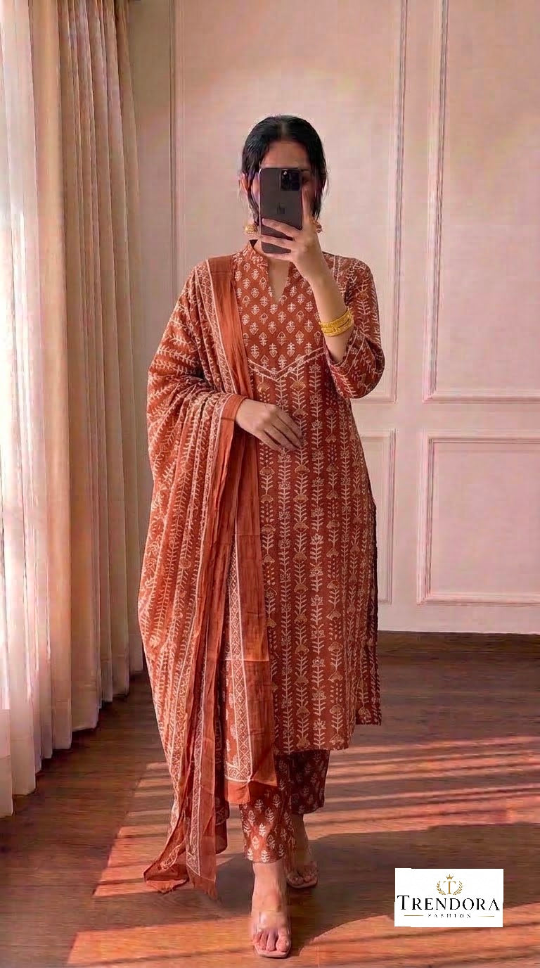 Rustic Brown Printed Kurta Set