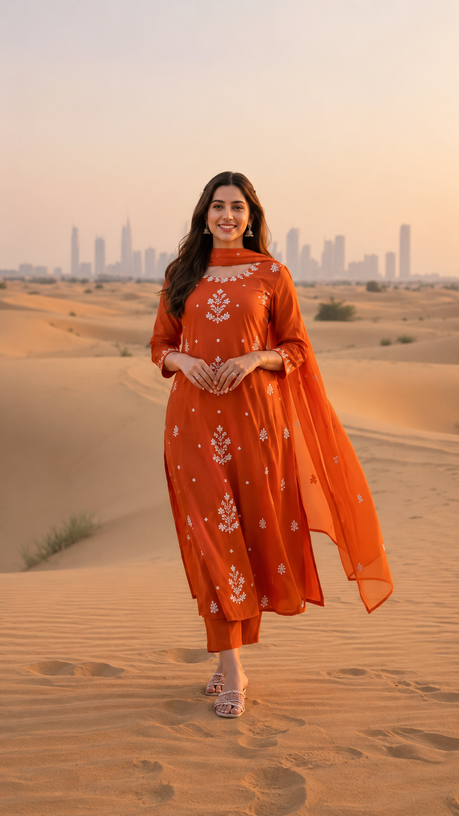 Sunset Bloom Embroidered 3-Piece Suit Set
