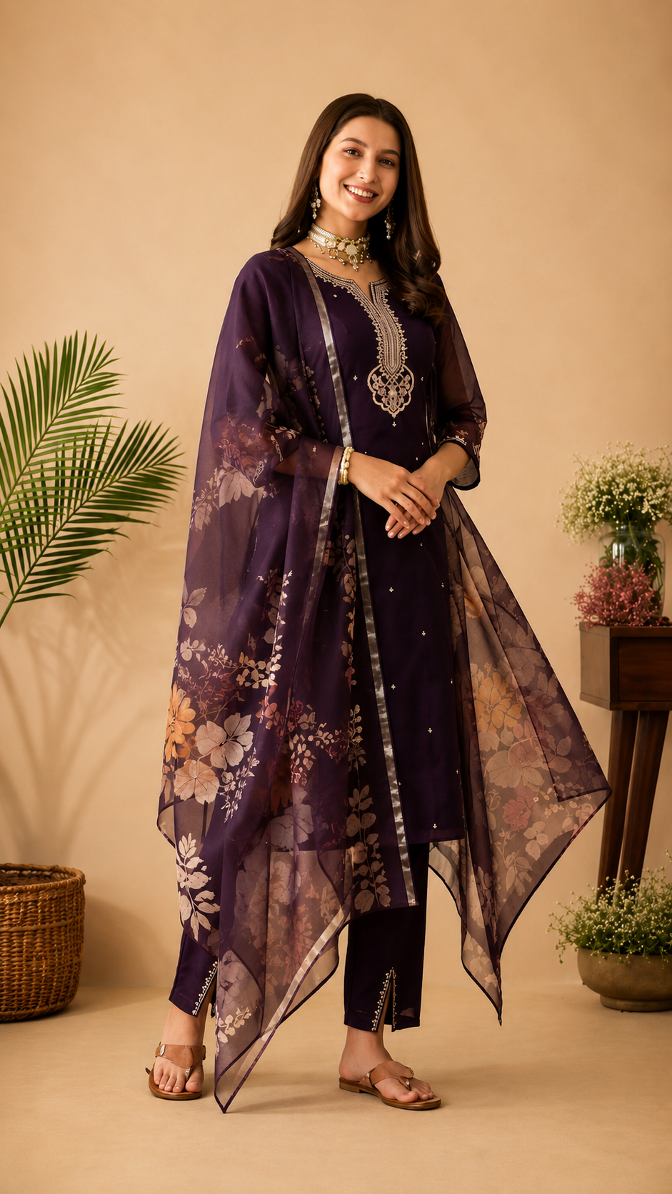 Elegant Purple Embroidered 3-Piece Suit
