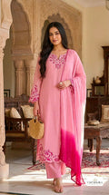 Rose Pink Floral Embroidered Suit Set