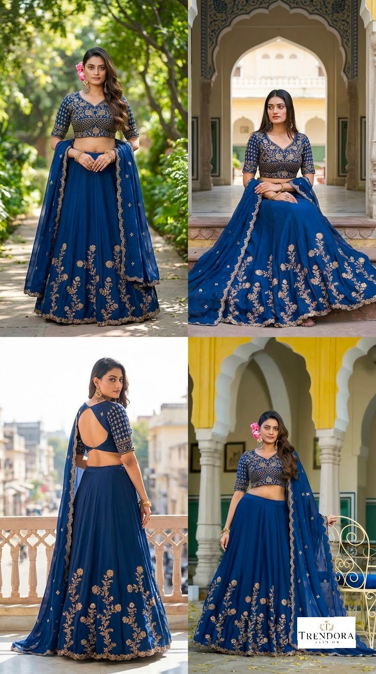 Royal Blue Embroidered Lehenga Set