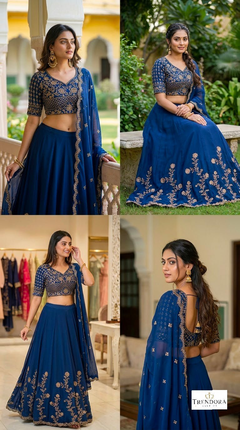 Royal Blue Embroidered Lehenga Set
