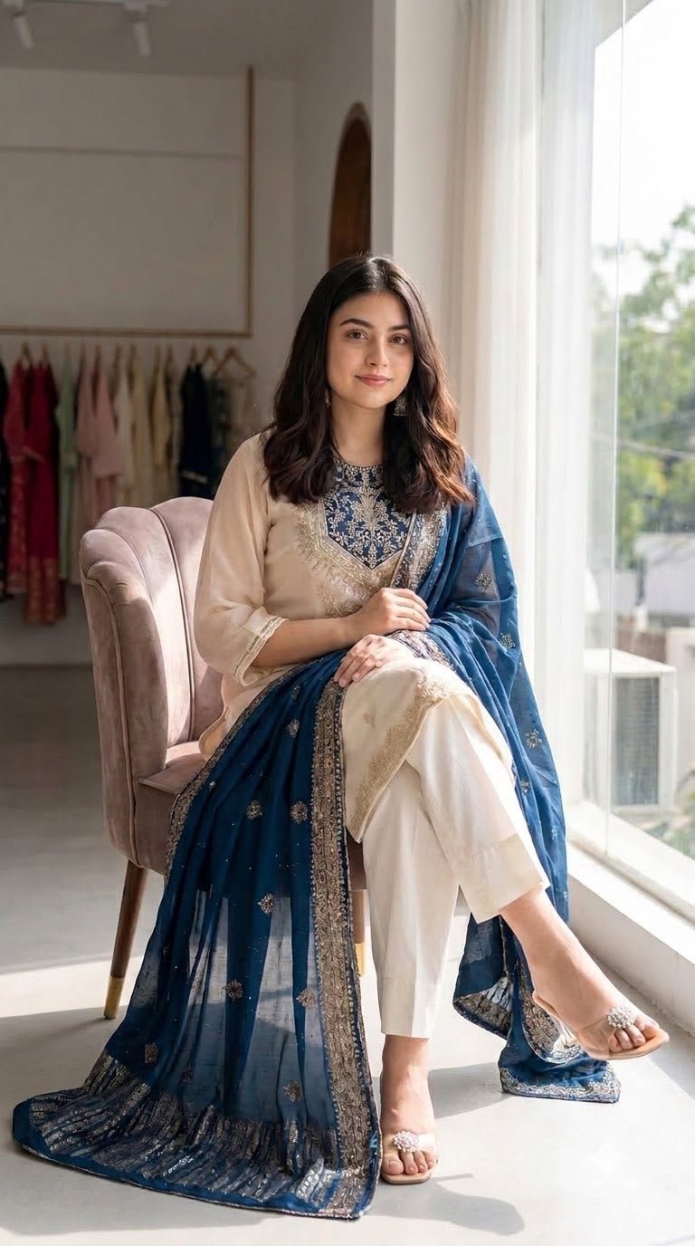 💙Royal Blue Embroidered Suit Set
