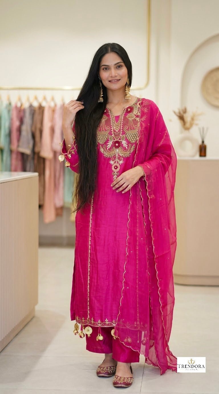 ✨ Royal Pink Embroidered Suit Set