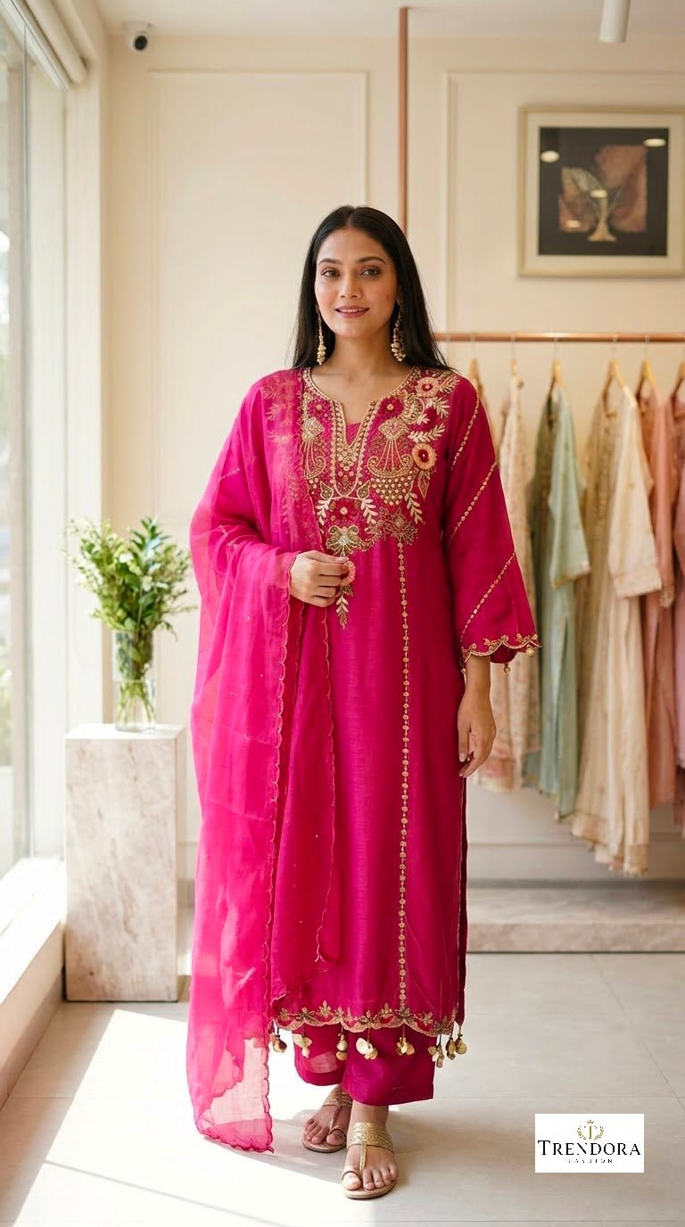 ✨ Royal Pink Embroidered Suit Set