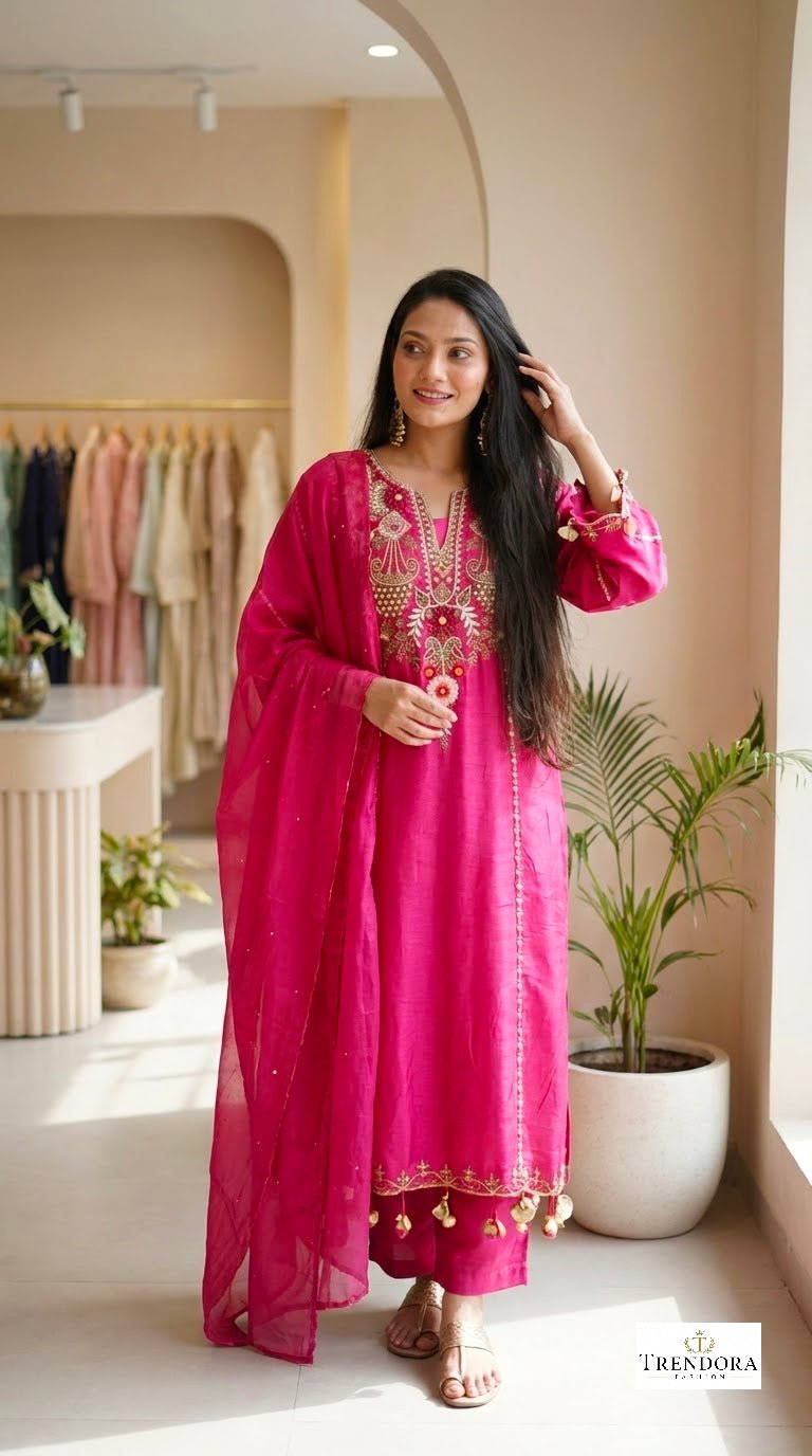 ✨ Royal Pink Embroidered Suit Set