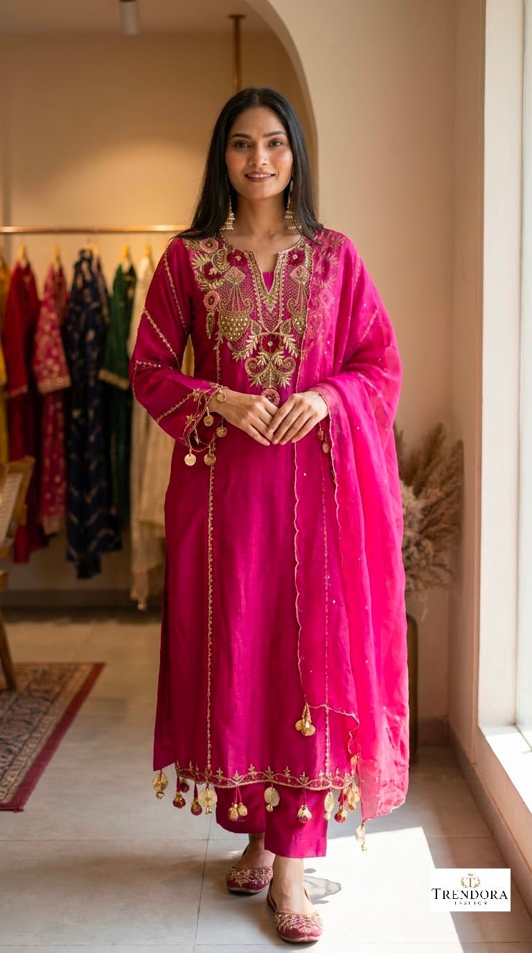 ✨ Royal Pink Embroidered Suit Set